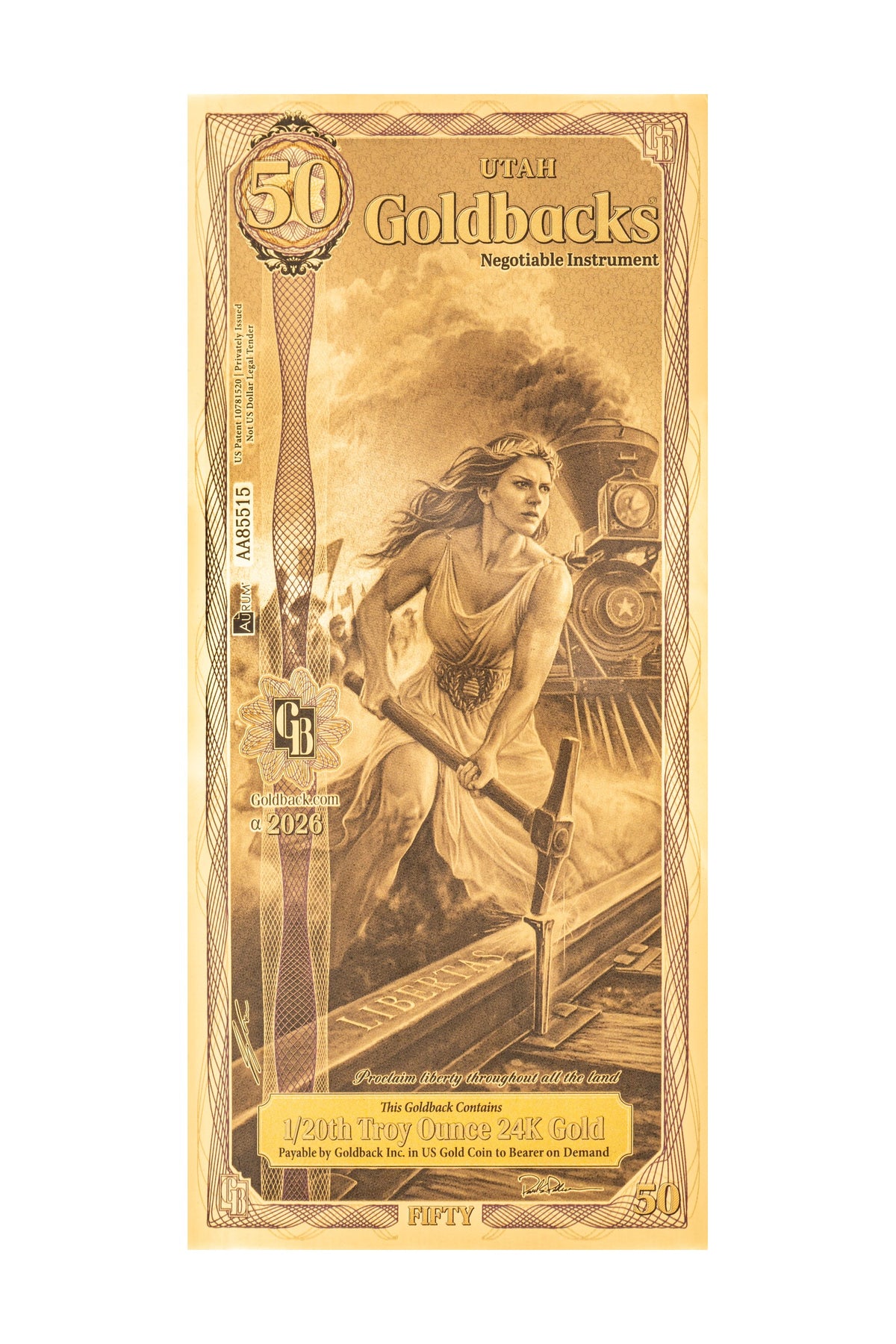 50 Utah Goldback Gold Note (2026 Alpha) — 24k Gold Goldback