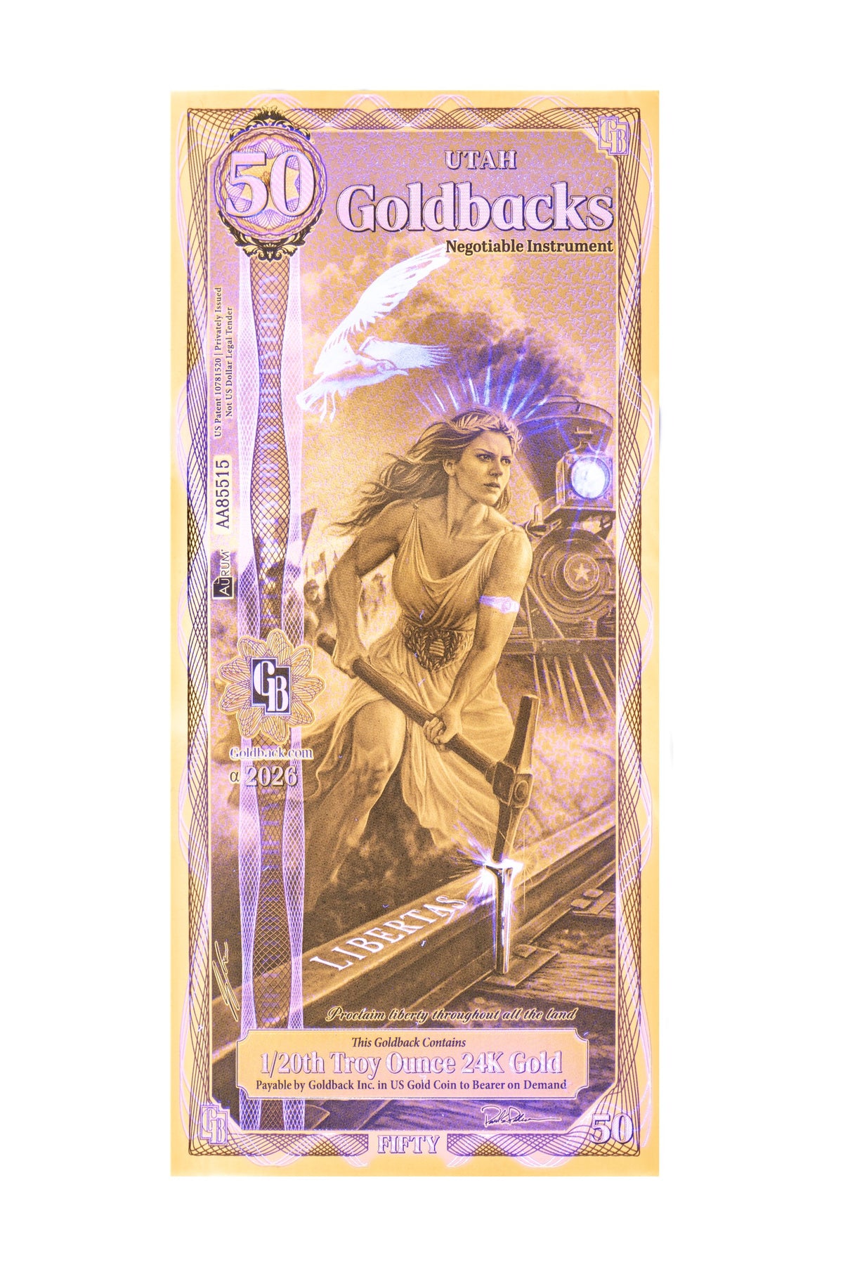 50 Utah Goldback Gold Note (2026 Alpha) — 24k Gold Goldback
