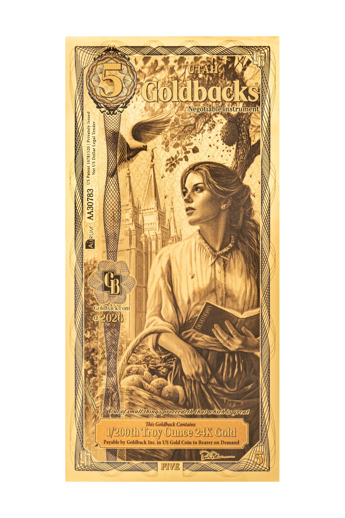 5 Utah Goldback Gold Note (2026 Alpha) — 24k Gold Goldback
