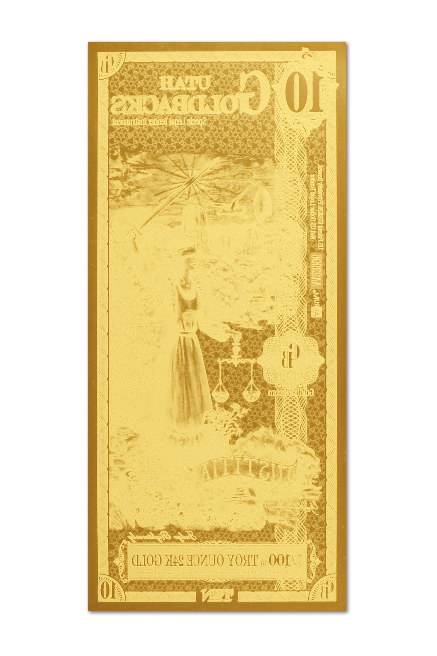 10 Utah Goldback Gold Note — .9999 Fine 24k Gold Goldback