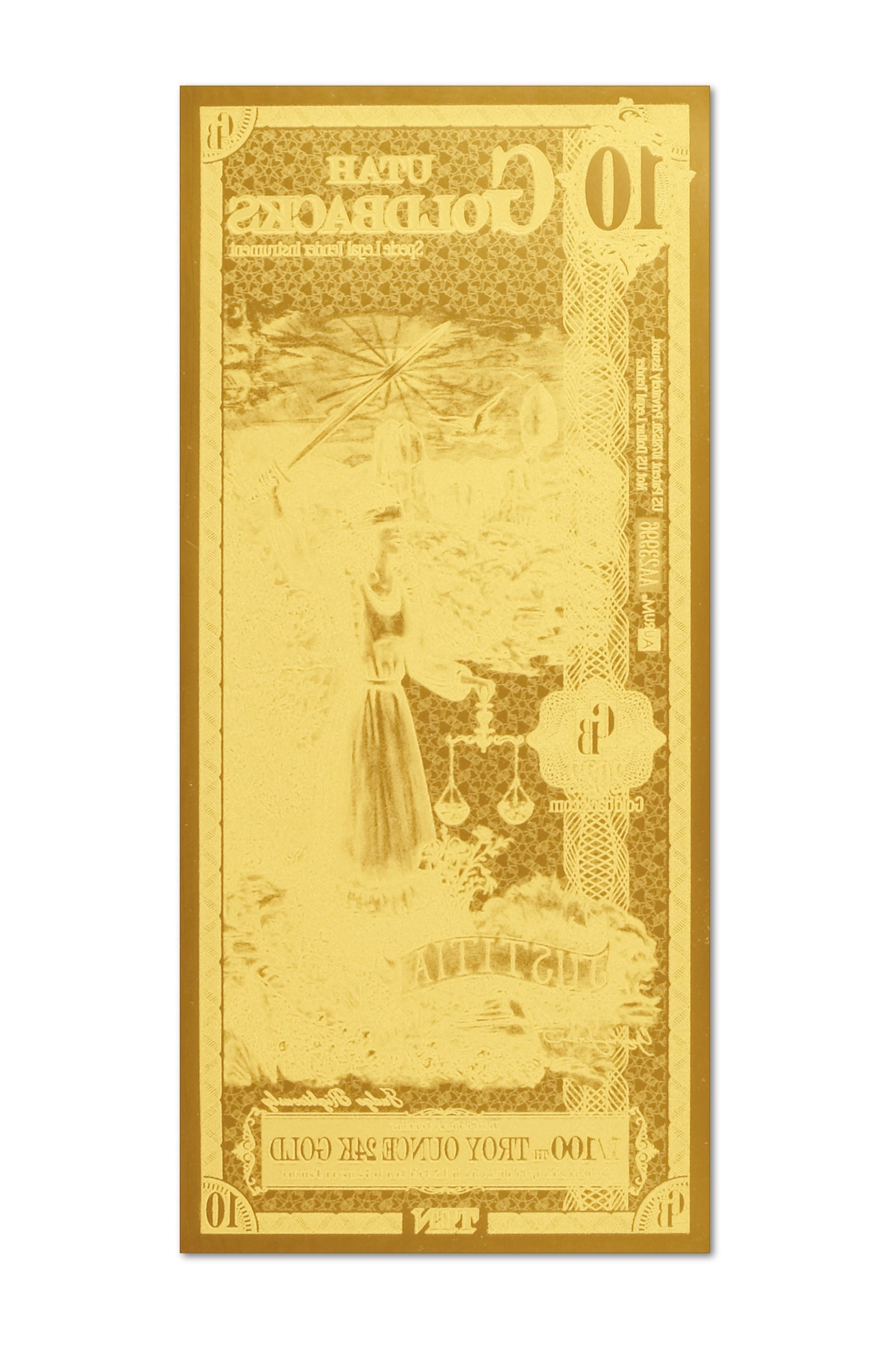 10 Utah Goldback Gold Note — .9999 Fine 24k Gold Goldback