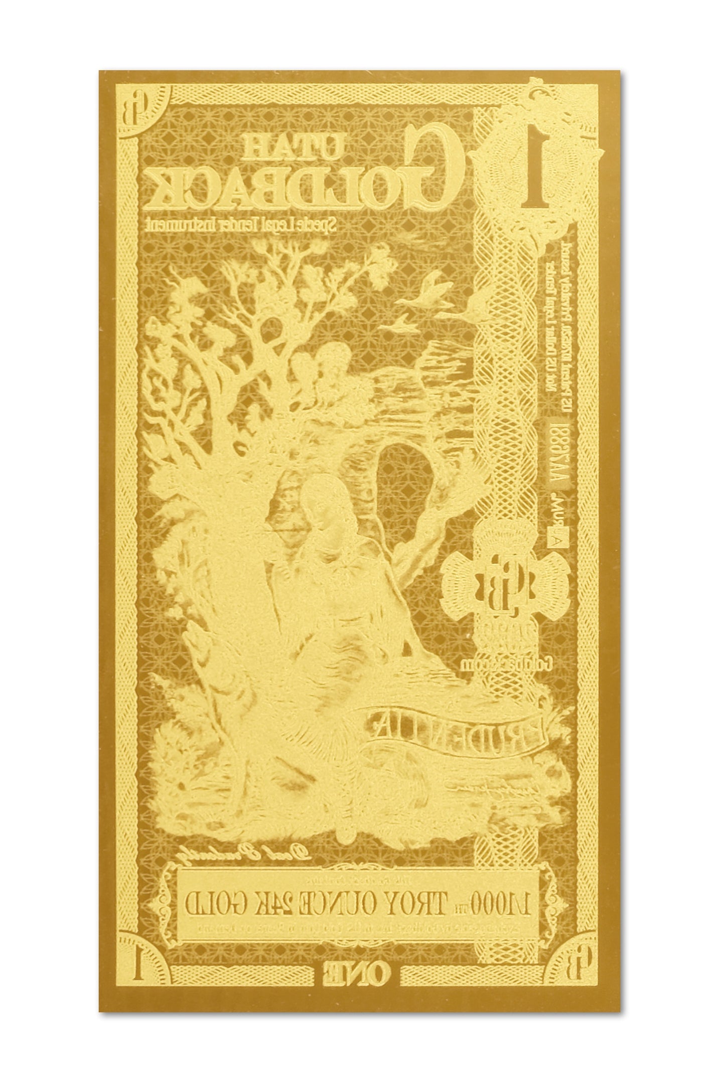 1 Utah Goldback Gold Note — .9999 Fine 24k Gold Goldback