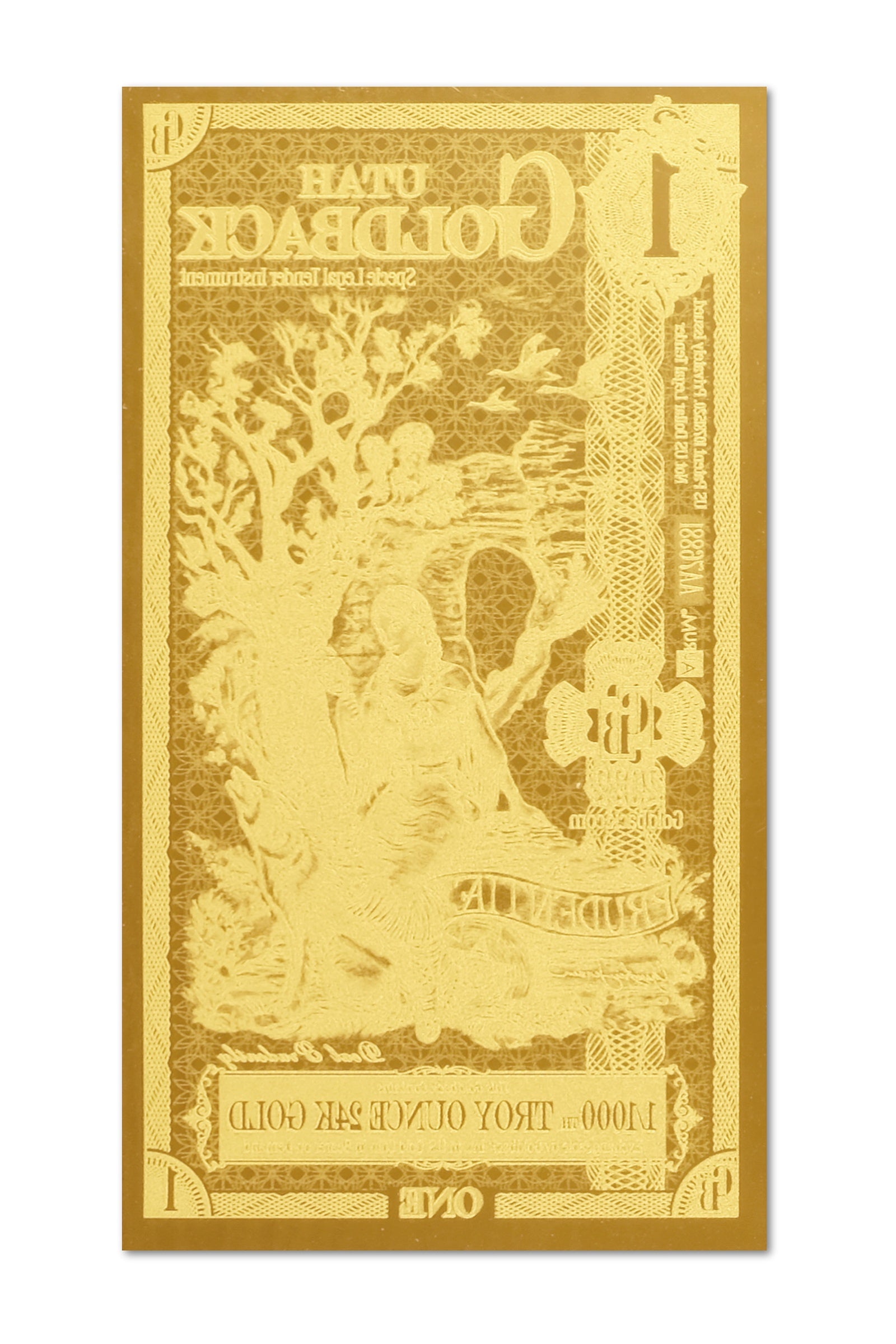 1 Utah Goldback Gold Note — .9999 Fine 24k Gold Goldback