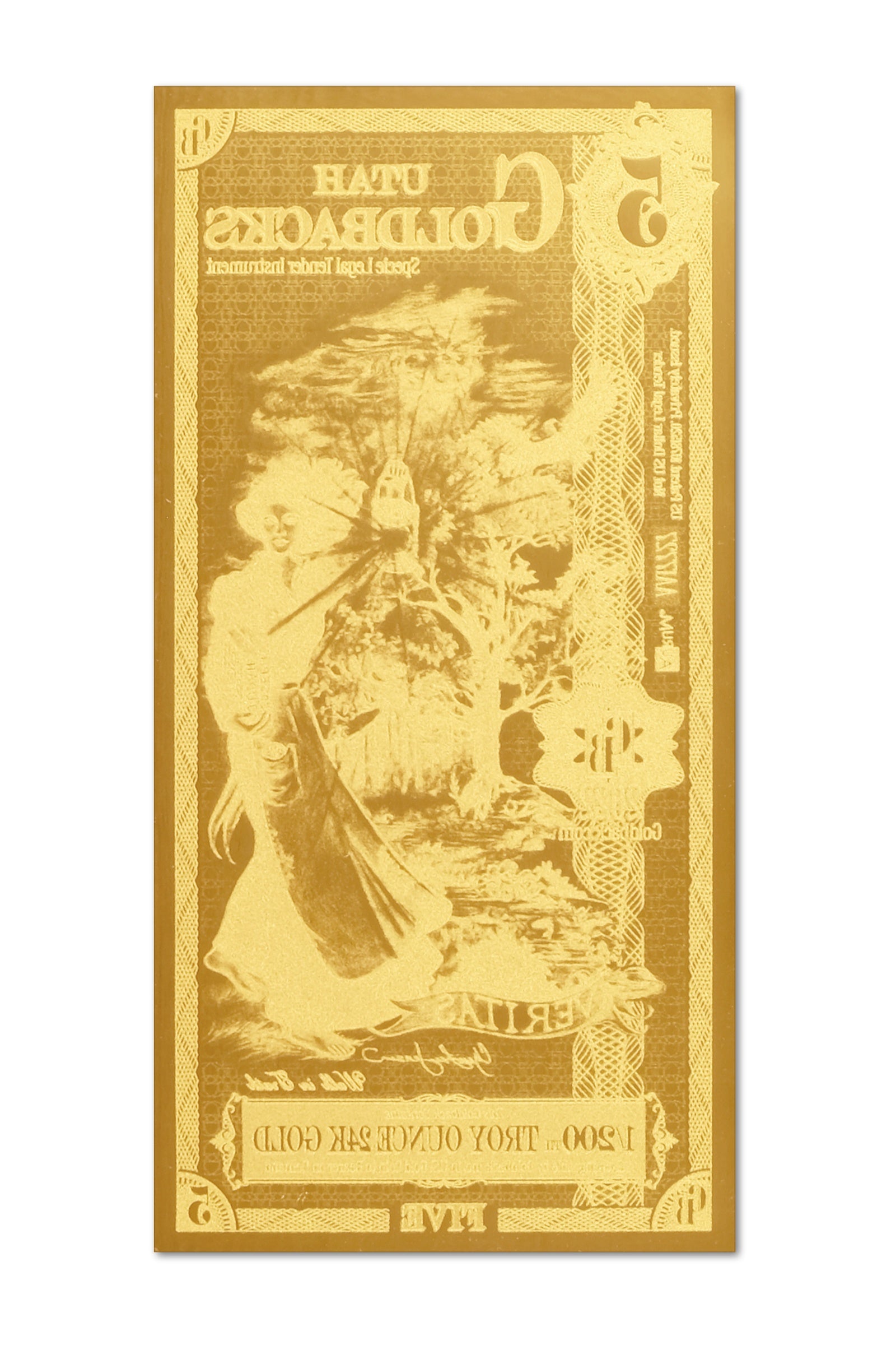 5 Utah Goldback Gold Note — .9999 Fine 24k Gold Goldback