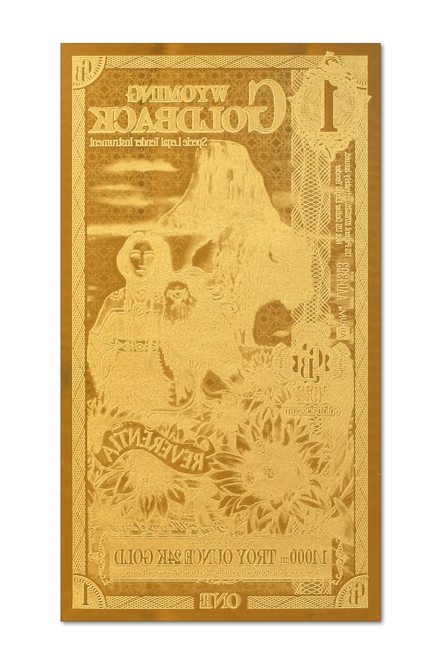 Wyoming 1/1000. Troy OZ oro de 24 quilates (1)