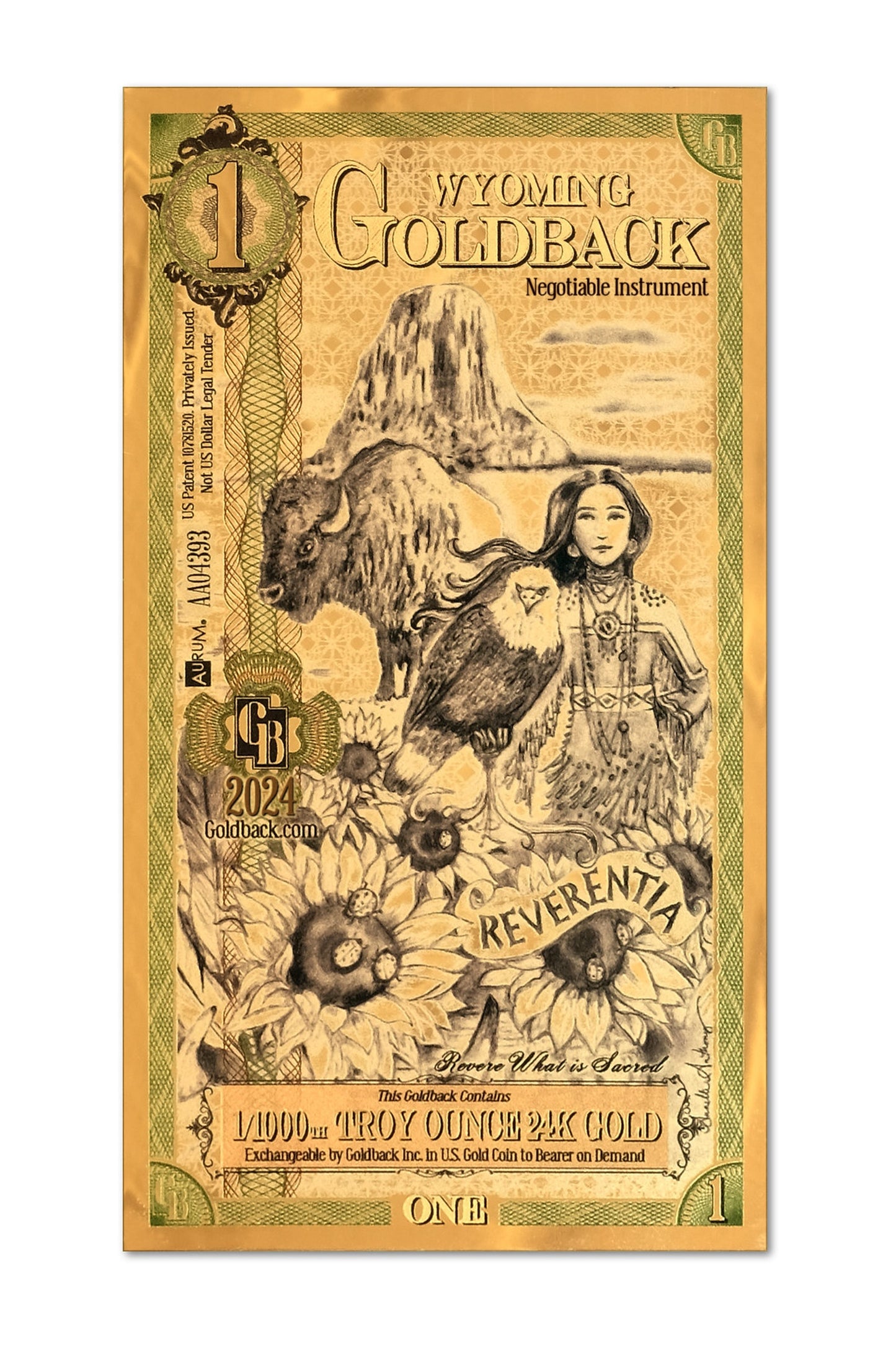 Wyoming 1/1000. Troy OZ oro de 24 quilates (1)