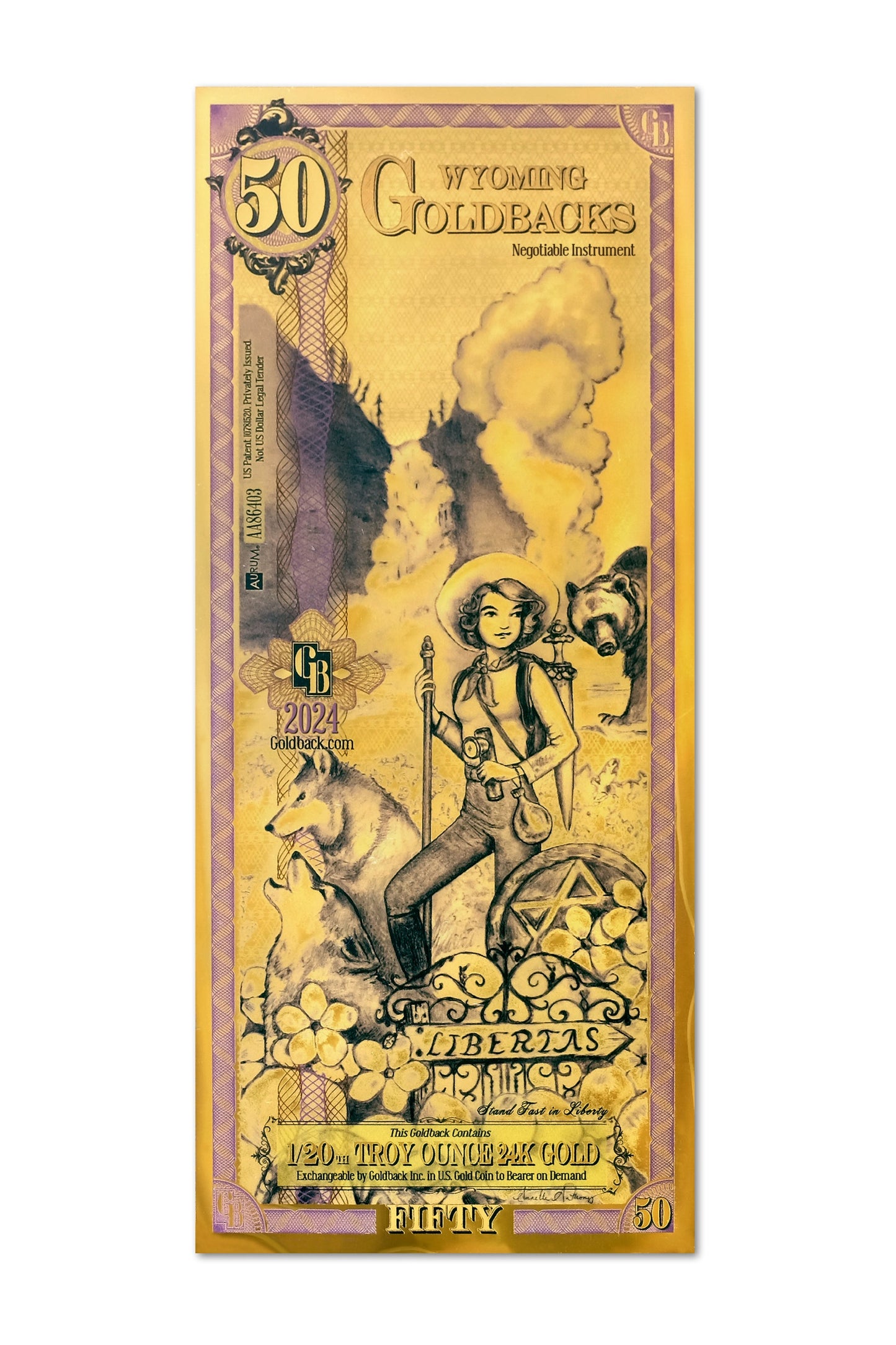 50 Wyoming Goldback Gold Note