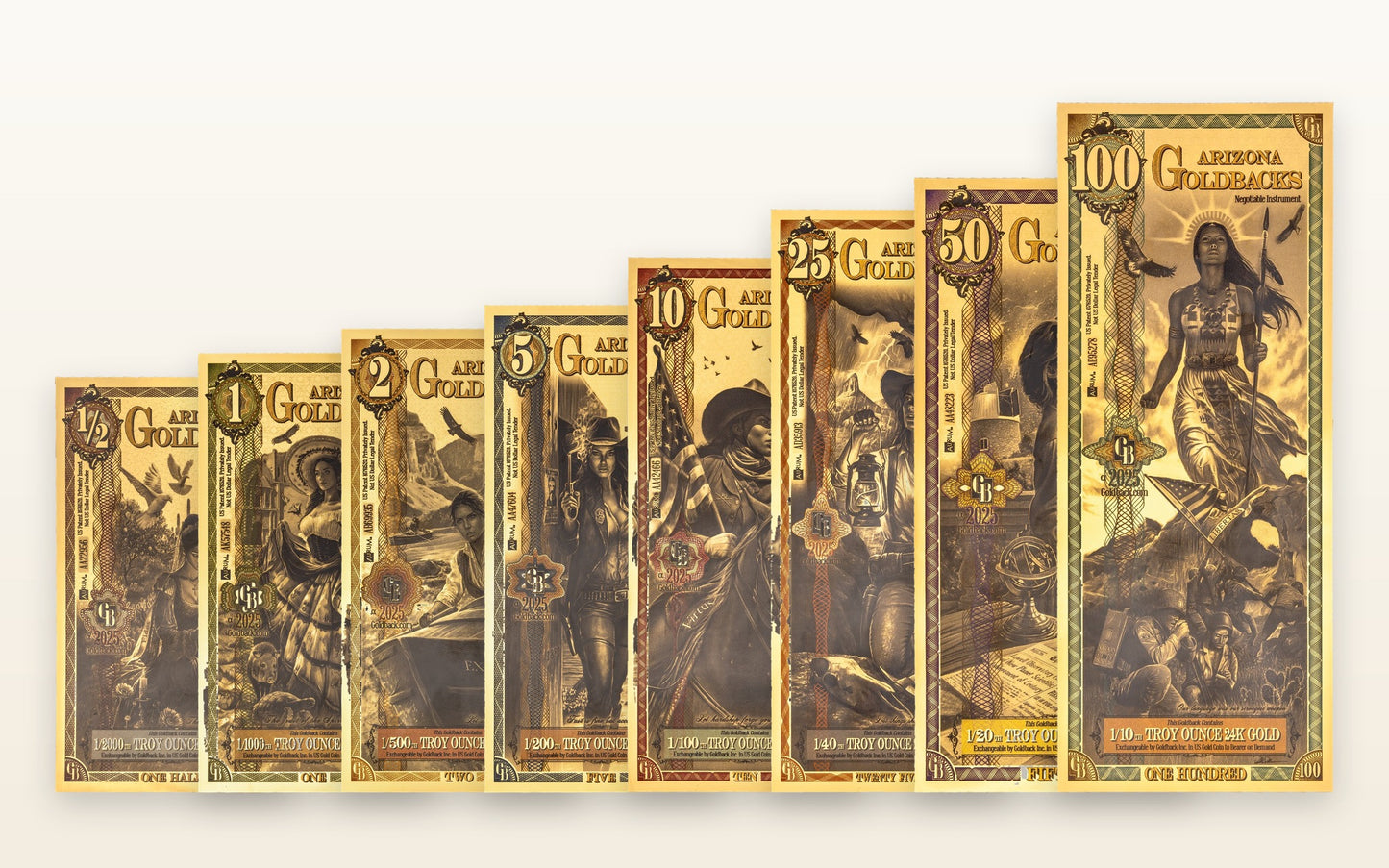 Arizona Complete Set — ½ through 100 Goldbacks