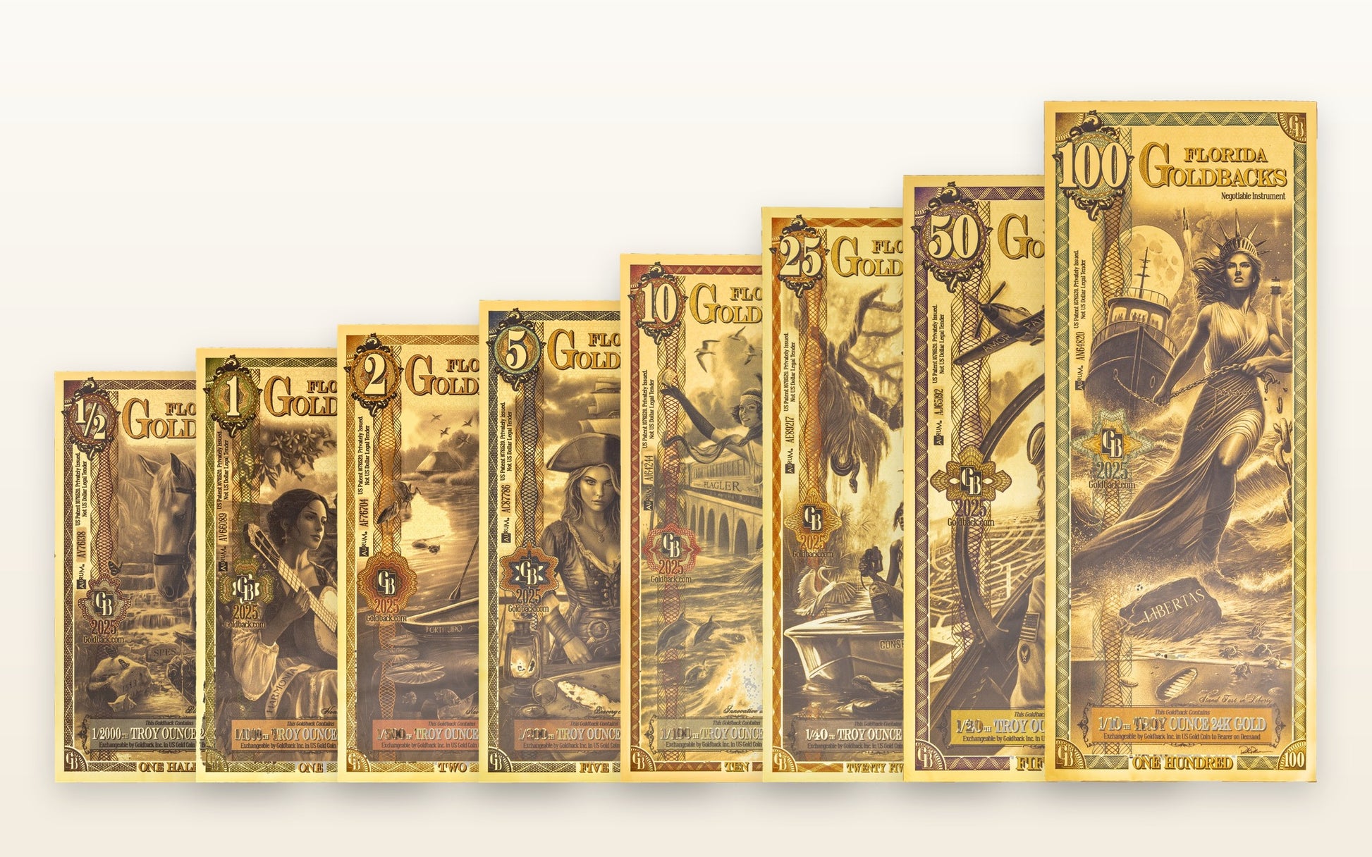 Florida Complete Set — ½ through 100 Goldbacks