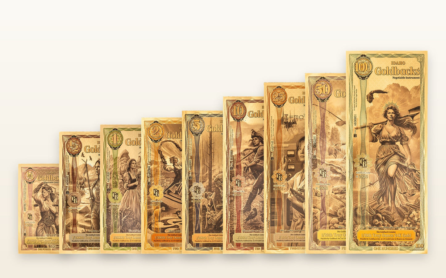 Idaho Complete Set — ¼ through 100 Goldbacks
