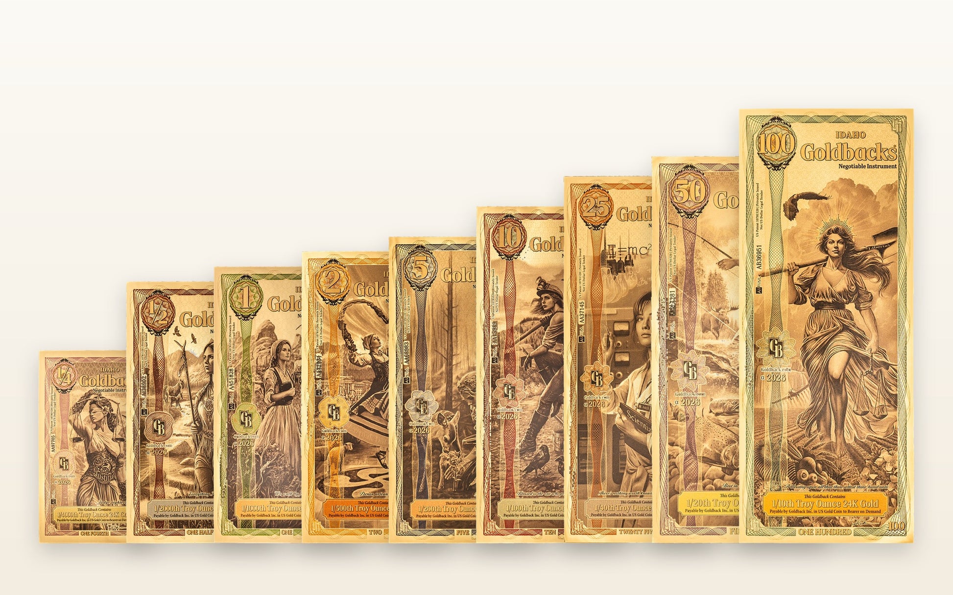 Idaho Complete Set — ¼ through 100 Goldbacks