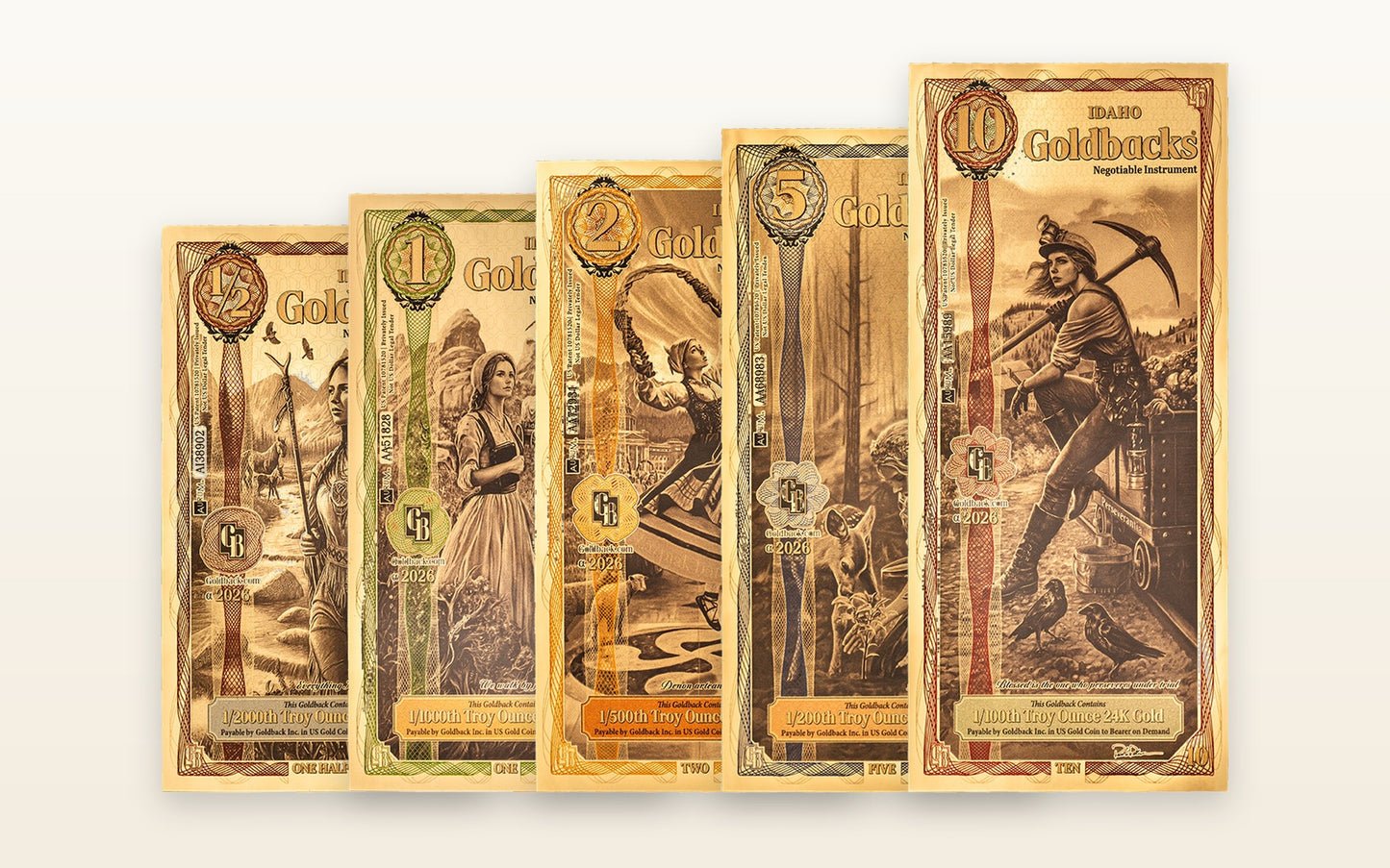 Idaho 5-Note Starter Set — ½, 1, 2, 5, 10 Goldbacks