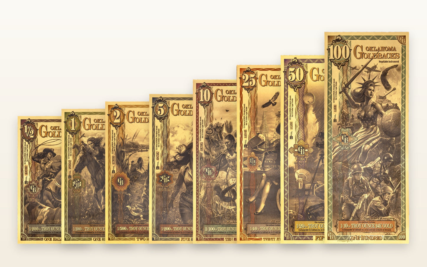 Oklahoma Complete Set — ½ through 100 Goldbacks