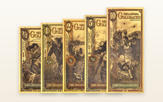 Oklahoma 5-Note Starter Set — ½, 1, 2, 5, 10 Goldbacks