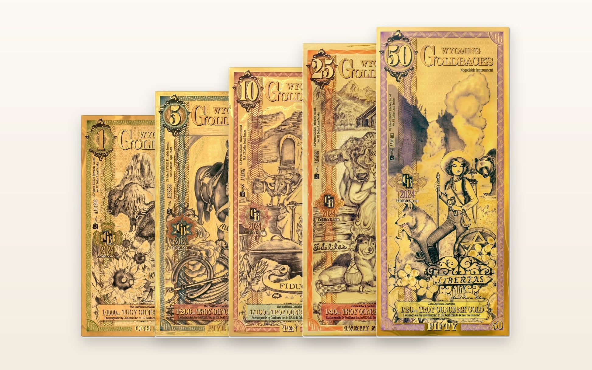 Wyoming Complete Set — 1 through 50 Goldbacks